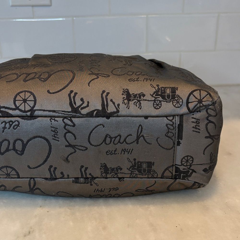 Coach Bag Purse Handbag Horse Carriage Signature Gray Silver EW Tote Pocketbook - Picture 7 of 16